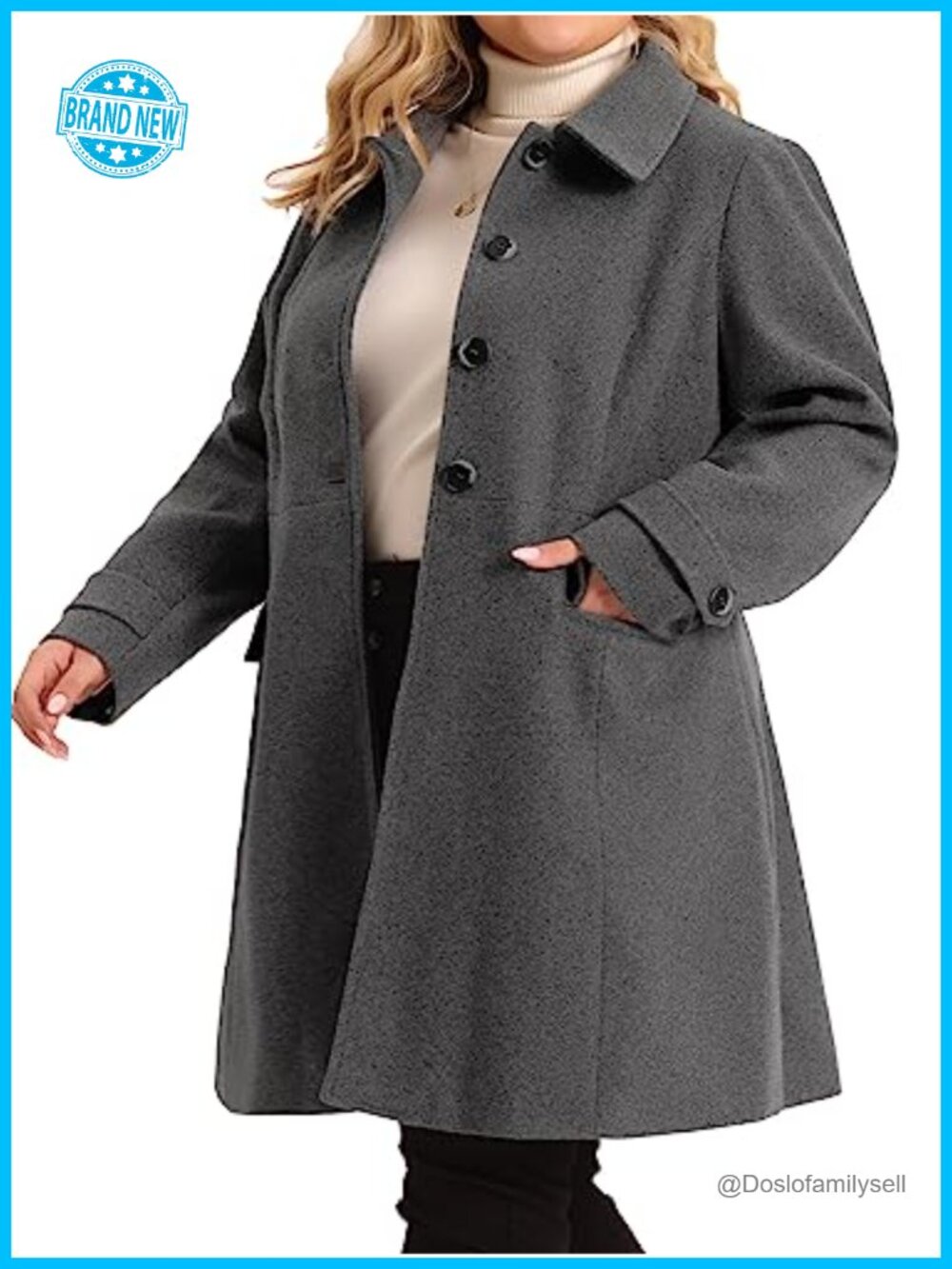 Plus Size Peacoat Classic Single Breasted Trench Coat with Pockets